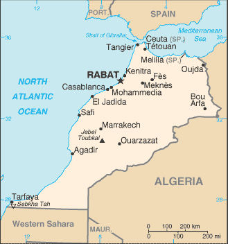 Map of Morocco with the main cities