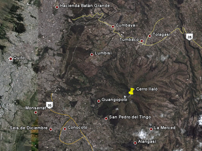 Fotografía de satélite del Cerro Ilaló