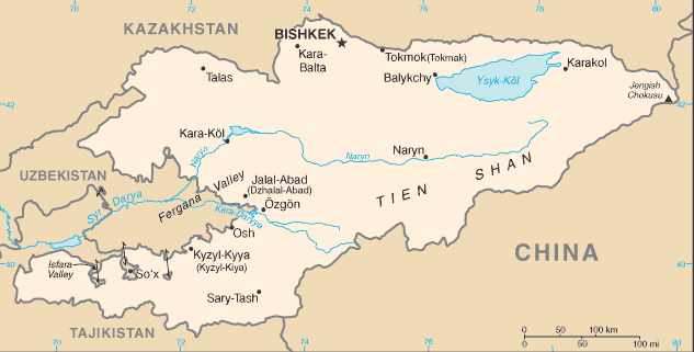 Mapa de Kirguistán con las principales poblaciones