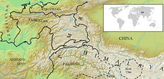 Mapa de situación del Pamir y el Himalaya