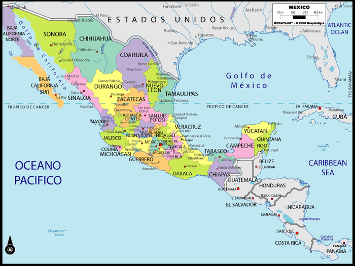 Map of Mexico's states