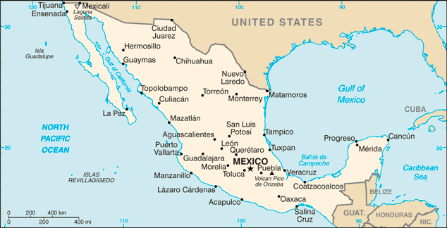 Map of Mexico with the main cities