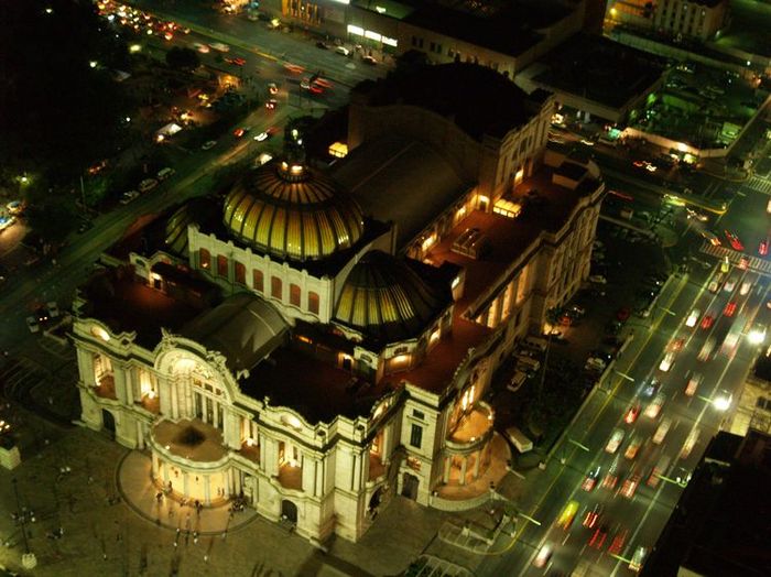 The Palacio de Bellas Artes as seen from the Torre Latinoamericana at night