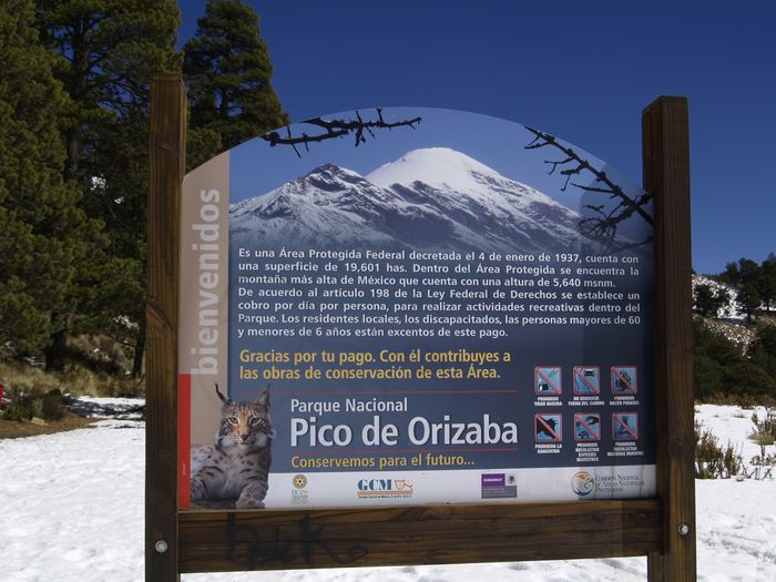 Cartel del Parque Nacional Pico de Orizaba