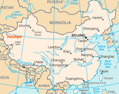 Mapa de localización de la ciudad de Kasghar