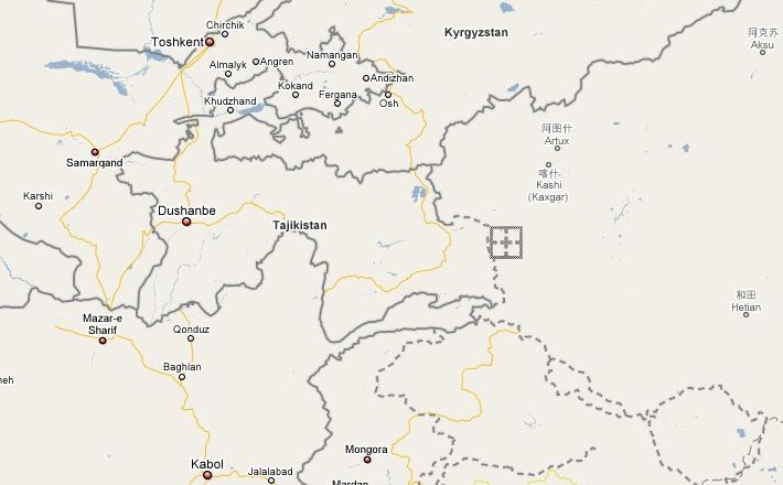 Mapa cercano: situación del Muztagh Ata respecto a los países vecinos